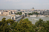 Blick vom Burgberg auf Donau mit Kettenbrücke, Buda, Budapest, Ungarn, Europa