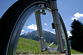 Close-up of a mountain bike, Dolomite Alps, Toblach, Trentino-Alto Adige/Südtirol, Italy