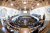 Lecture in the auditorium of the Ludwig-Maximilians-University, Munich, Bavaria, Germany