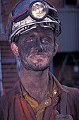 Portrait of a miner, Tower Colliery deep-coal mine, Hirwaun,  County Mid Glamorgan, Wales, United Kingdom