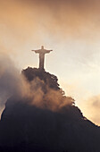 Christ the Redeemer statue on Corcovado mountain in fog, Rio de Janeiro, Rio de Janeiro, Brazil