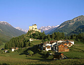 Ftan village and Tarasp castle. Graubünden. Switzerland
