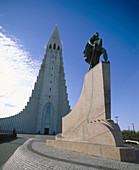 Hallgrimskirkja Cathedral and Leif Eriksson Monument. Reykjavik. Iceland