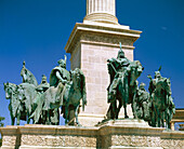 Millenary Monument statues in Heroes Square. Budapest, Hungary