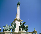 Millenary Monument statues in Heroes Square. Budapest, Hungary