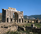Triumphal Arch, Roman ruins of Volubilis. Morocco