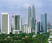 Golden Triangle district with Petronas Twin Towers in background. Kuala Lumpur. Malaysia