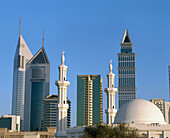 Mosque and skycrapers, Satwa district, Dubai City. UAE (United Arab Emirates)