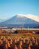 Bullet trains and Mount Fuji. Japan.