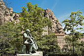 Monument to Pau Casals and monastery, Montserrat. Barcelona province, Catalonia, Spain