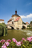 Germany, Bavaria, Bamberg, City Hall on a bridge over Regnitz river