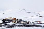 Storehouse in winter landscape, Iceland