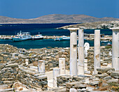 The harbor from the old city. Delos. Greece