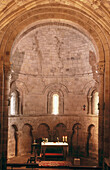 Romanesque collegiate church (XIIth century). Apsis and altar. Cervatos. Antabria. Spain.