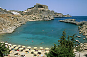Lindos. Beach & Acropolis. Rhodes Island. Greece