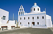 Belfry & church dome. Oia. Santorini island. Cyclades. Greece