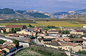 Haro wineries. San Felices de Bilibio at the back. La Rioja. Spain.