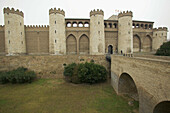 General view and entrance gate. Aljafería Palace. Zaragoza. Aragon. Spain.