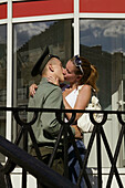 Soldier kissing girlfriend. Moscow. Russia