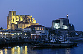 Santa Maria church, castle and lighthouse. Harbour. Castro Urdiales. Cantabria, Spain