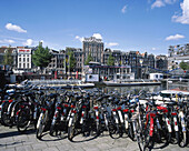 A view of bicycles on Rondvaarten bridge. Amsterdam. Holland