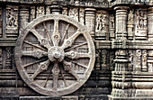 Carved stone chariot wheel. Konarak. Orissa. India