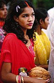Women at temple during Maha-sivaratri, the most important sectarian festival of the year for devotees of the Hindu god Siva. Mauritius Island