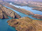 Flying over Bucaneer Archipelago, horizontal waterfall. Broome. Western Australia. Australia.