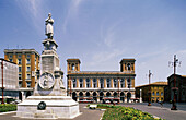 Italy - Emilia Romagna - Forlì.Piazza Aurelio Saffi, Palazzo delle Poste and Aurelio Saffi monument