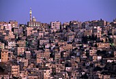 The Abu Darwish Mosque and the town at twilight. Amman. Jordan.