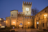 Christmas lights at Spilamberto castle. Modena province, Emilia-Romagna, Italy.