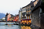 Thiou river and the riverside. Annecy. France.