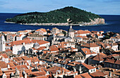 Elevated view of the fortified city, Dubrovnik, Croatia