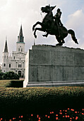 St. Louis Cathedral and General Jackson Statue. Jackson Square. New Orleans. Louisiana. USA