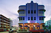 Marlin s Art Deco Hotel and Restaurant at dusk. Miami Beach. Florida