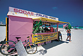 Pink Trailer cafe on the beach. South Miami Beach. Florida. USA