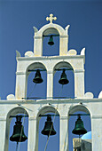 Belfry with many bells. Cyclades islands. Mykonos. Greece