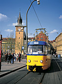 Yellow tram. Prague. Czech Republic