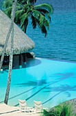 Hotel Shoreline, swimming pool and lagoon. Tahiti. French Polynesia