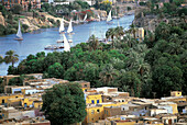 Overview on the Nile and Elephantine Island. Aswan. Egypt