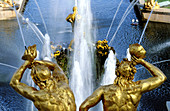 Golden statues and water works at Peterhof Park. Petrodvorets, St. Petersburg. Russia