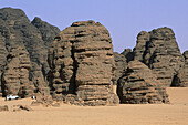 Desert rocks near Djanet oasis. Tassili n Ajjer area, Sahara desert. Algeria