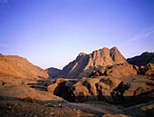 Landscape of red rocks at dusk. Sinai desert. Egypt