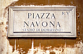 Close up of Navona Square street plate. Rome. Italy