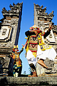 Young male dancer performing Baris dance in a temple. Bali island. Indonesia (model released)