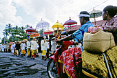 Procession for Odalan festival, from Manenga temple. Bali island. Indonesia
