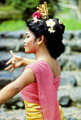 Young lady performing Pendet traditional dance. Bali island. Indonesia (model released)