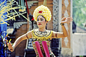 Female dancer. Barong performance in Batubulan. Bali island. Indonesia