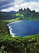 Hatiheu bay in Nuku-Hiva island. Marquesas archipelago. French Polynesia