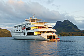 Cruise on the luxury 30 cabins yacht Tia Moana . Leeward islands. French Polynesia. South Pacific.